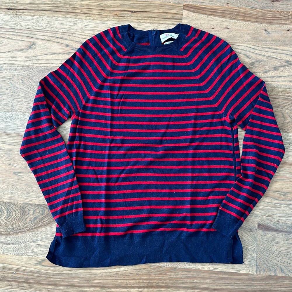 Vineyard Vines Striped Zip Back Crewneck Sweater